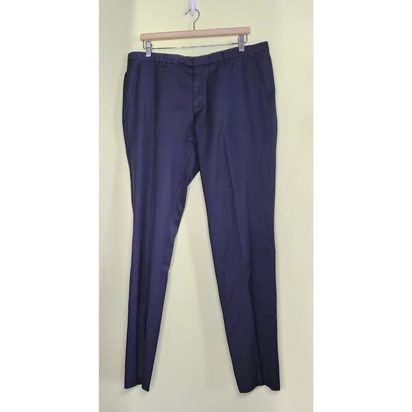Boss Hugo Boss Dress Pants Mens 36R Navy Blue Virgin Wool Trouser Tailored Luxe - Picture 1 of 7